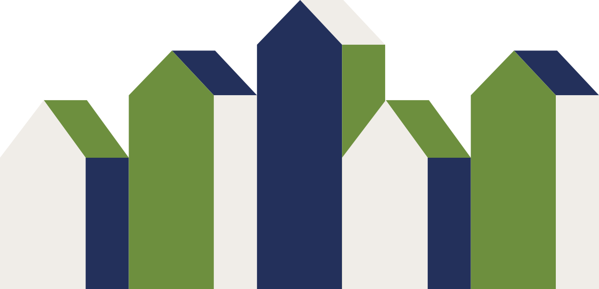 Illustration of shared houses in a city, where Roomer helps you find a roommate